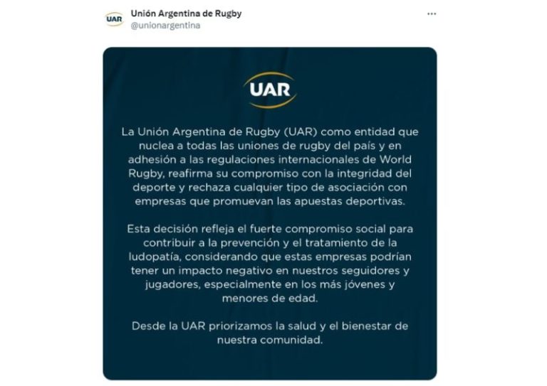 La UAR rechazó sumar casas de apuestas deportivas como aliadas de los clubes y del rugby argentino imagen-4