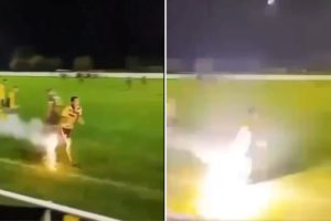 Un futbolista intentó sacar un petardo de la cancha y perdió tres dedos imagen-1