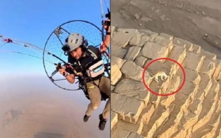 Sobrevoló en parapente la Gran Pirámide de Giza y vio en la cúspide algo que lo dejó atónito imagen-8