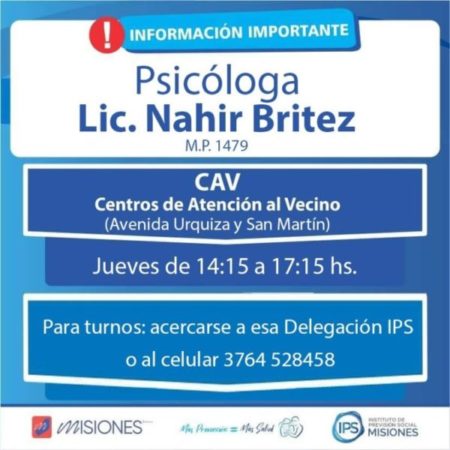 🧠 Anunciamos la incorporación de la Licenciada Nahir Britez que brindará Atención Psicológica en el CAV de Avenida Urquiza y San Martín imagen-8