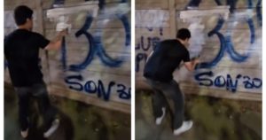 Juan Grabois pintó un grafiti por la recuperación del nieto número 138 y Ramiro Marra se lo tapó: “41 años al pedo tiene” imagen-1