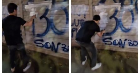 Juan Grabois pintó un grafiti por la recuperación del nieto número 138 y Ramiro Marra se lo tapó: “41 años al pedo tiene” imagen-4