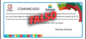 El municipio advierte por información falsa sobre entrega de ayuda alimentaria en Eldorado imagen-2