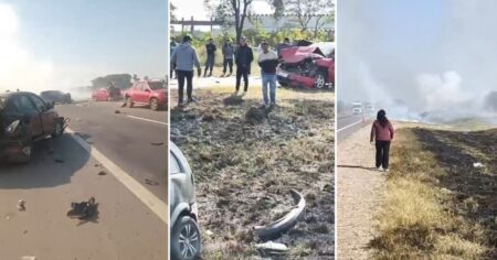 Choque en cadena por el incendio de pastizales en Tucumán: diez autos involucrados y al menos ocho personas heridas imagen-10