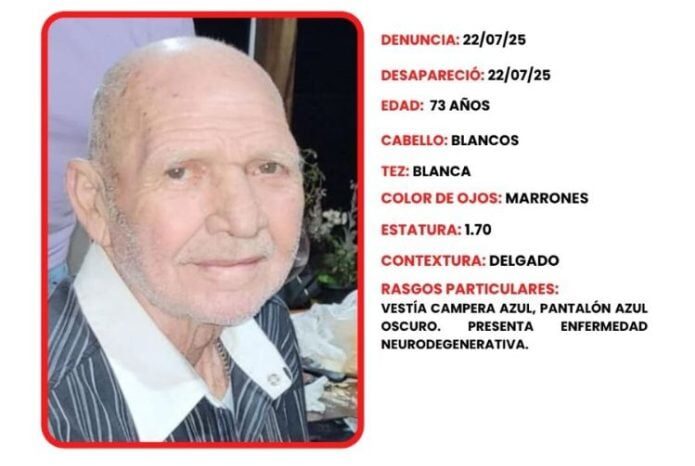 Buscan a un hombre de 73 años desaparecido en Colonia Aurora imagen-70