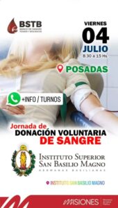 Julio solidario: habrá jornadas de donación de sangre en Posadas, Aristóbulo del Valle, 25 de Mayo y San Pedro imagen-4