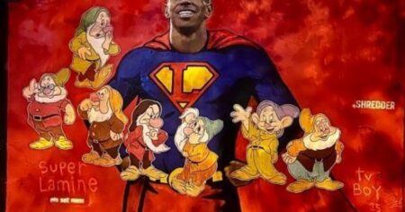 Insólito: vandalizaron un mural de Lamine Yamal en Barcelona... ¡con los siete enanitos de Blancanieves! imagen-14