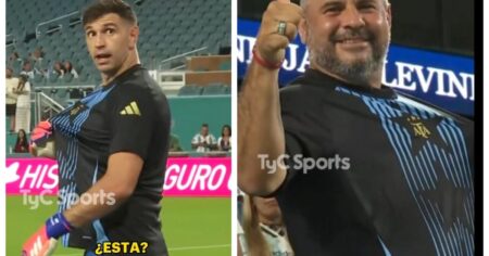 Video: un hincha le pidió la camiseta desde la tribuna y Dibu se la mandó imagen-6