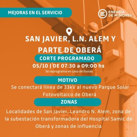 Corte programado de energía eléctrica por trabajos de conexión al nuevo Parque Solar imagen-68