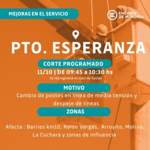 Energía de Misiones realizará cortes programados en Posadas, Garupá, Candelaria y San Javier por tareas de mantenimiento en líneas eléctricas imagen-1
