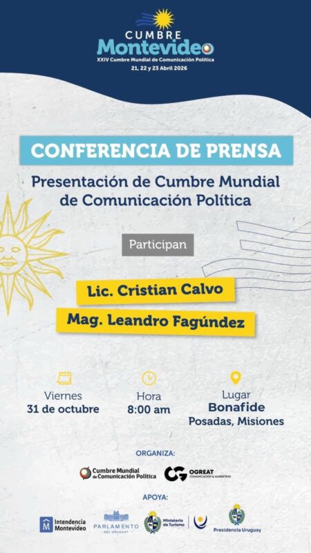 Montevideo será sede de la XXIV Cumbre Mundial de Comunicación Política con más de 200 expertos internacionales Montevideo será sede de la XXIV Cumbre Mundial de Comunicación Política con más de 200 expertos internacionales imagen-6