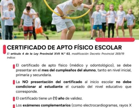 Salud Pública recuerda la vigencia del Decreto Provincial 269/19 para la obtención del apto físico escolar imagen-108