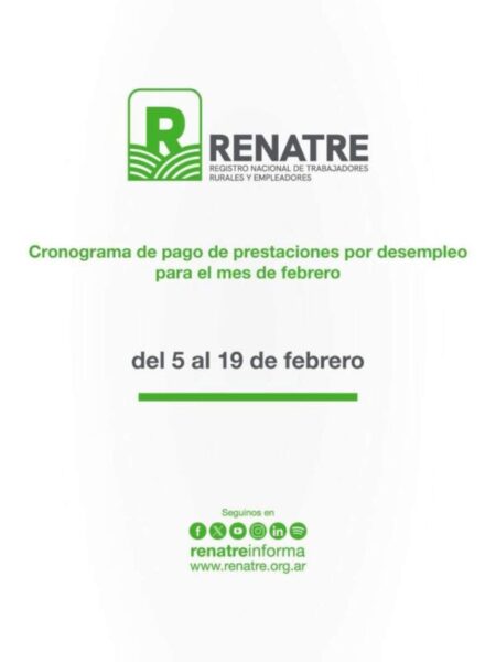 El Renatre Misiones informó el cronograma de pagos febrero 2026 de prestación por desempleo imagen-102