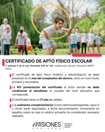 Salud Pública recordó los plazos y alcances del certificado de apto físico escolar imagen-10