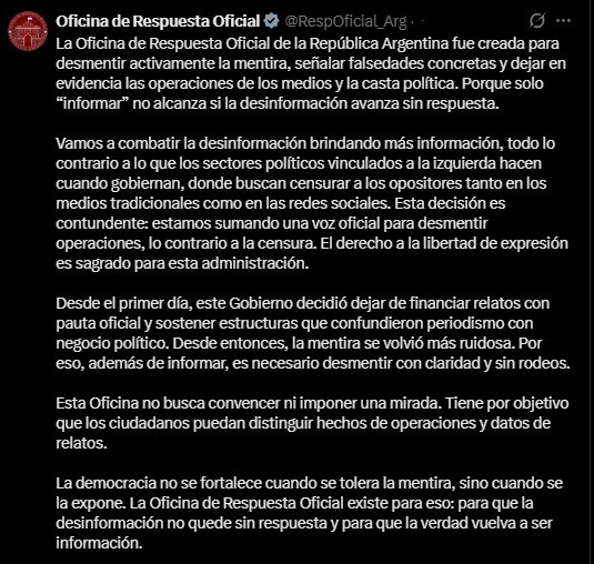 El Gobierno lanzó una cuenta en X para desmentir lo que considera fake news El Gobierno lanzó una cuenta en X para desmentir lo que considera fake news imagen-4