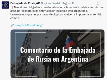Con un comunicado, la embajada de Rusia rechazó la acusación por una presunta campaña contra Milei imagen-16