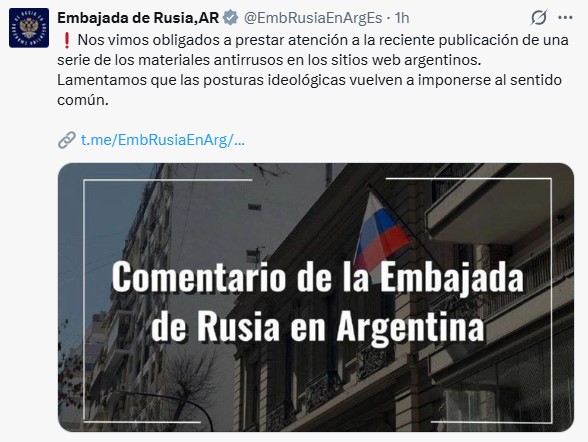 Con un comunicado, la embajada de Rusia rechazó la acusación por una presunta campaña contra Milei imagen-5