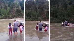 Drama rural en Brasil: dos hermanas cruzan un río a pie todos los días para poder llegar a la escuela imagen-3