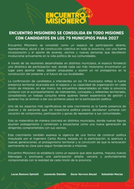 Encuentro Misionero presentará candidatos a intendente en los 79 municipios de la provincia imagen-11