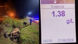 Con 1,38 g/l de alcohol en sangre, despistó y fue demorado en Oberá imagen-2