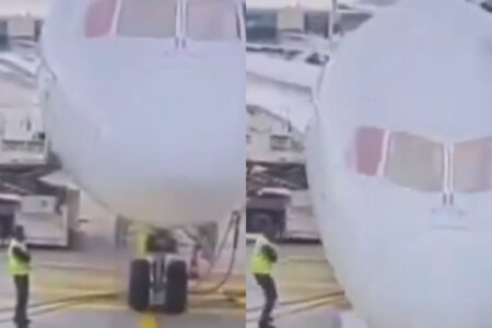 El momento exacto en que colapsó la parte delantera de un avión cuando estaba por salir en el aeropuerto de Frankfurt imagen-15