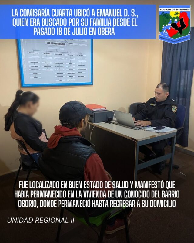 Localizaron en buen estado de salud a Emanuel Dos Santos en Oberá Localizaron en buen estado de salud a Emanuel Dos Santos en Oberá imagen-4