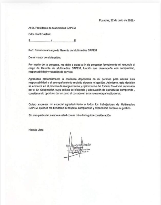 Nicolás Llera presentó su renuncia a la Gerencia de Multimedios SAPEM en el marco de la reorganización del Estado imagen-5