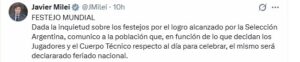 Milei anunció un feriado nacional para recibir a la Selección argentina tras el subcampeonato del Mundial 2026 Milei anunció un feriado nacional para recibir a la Selección argentina tras el subcampeonato del Mundial 2026 imagen-1
