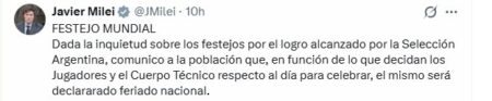 Milei anunció un feriado nacional para recibir a la Selección argentina tras el subcampeonato del Mundial 2026 Milei anunció un feriado nacional para recibir a la Selección argentina tras el subcampeonato del Mundial 2026 imagen-6