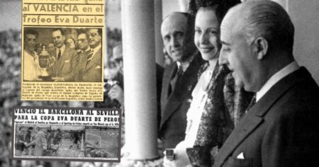 Cuando España y su fútbol querían a la Argentina: de la visita glamorosa de San Lorenzo a la Copa Eva Duarte que levantaron Real Madrid y Barcelona Cuando España y su fútbol querían a la Argentina: de la visita glamorosa de San Lorenzo a la Copa Eva Duarte que levantaron Real Madrid y Barcelona imagen-15