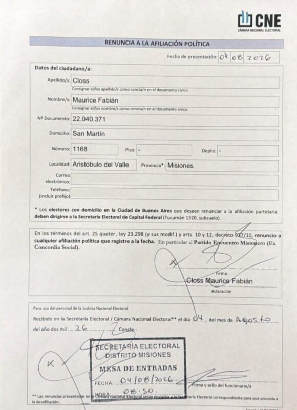 Maurice Closs renunció al partido de Rovira y apuntó contra la falta de representatividad interna imagen-5