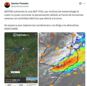 Por fuertes tormentas y actividad eléctrica, desviaron a Chaco un vuelo de Aerolíneas Argentinas que se dirigía a Posadas imagen-1