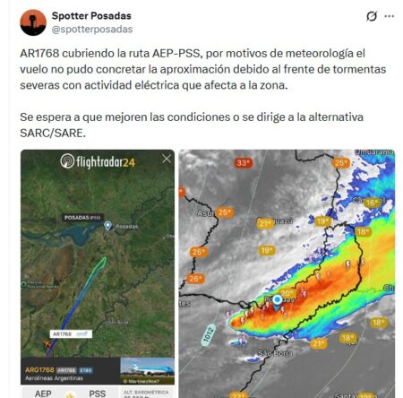 Por fuertes tormentas y actividad eléctrica, desviaron a Chaco un vuelo de Aerolíneas Argentinas que se dirigía a Posadas imagen-18