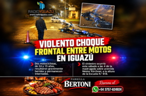 VIOLENTO CHOQUE FRONTAL ENTRE MOTOS EN IGUAZÚ: DOS HERIDOS GRAVES, UNO DE ELLOS MENOR DE EDAD imagen-75