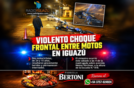 VIOLENTO CHOQUE FRONTAL ENTRE MOTOS EN IGUAZÚ: DOS HERIDOS GRAVES, UNO DE ELLOS MENOR DE EDAD imagen-71