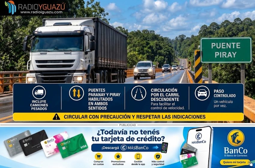 Ruta Nacional 12: habilitan el tránsito de camiones pesados por los puentes Paranay y Piray imagen-72