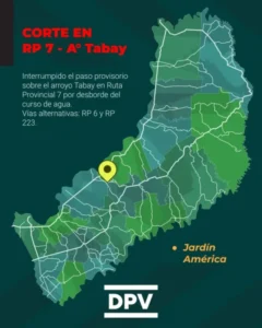 Cortaron el tránsito sobre el arroyo Tabay en la ruta provincial 7 por la crecida imagen-1